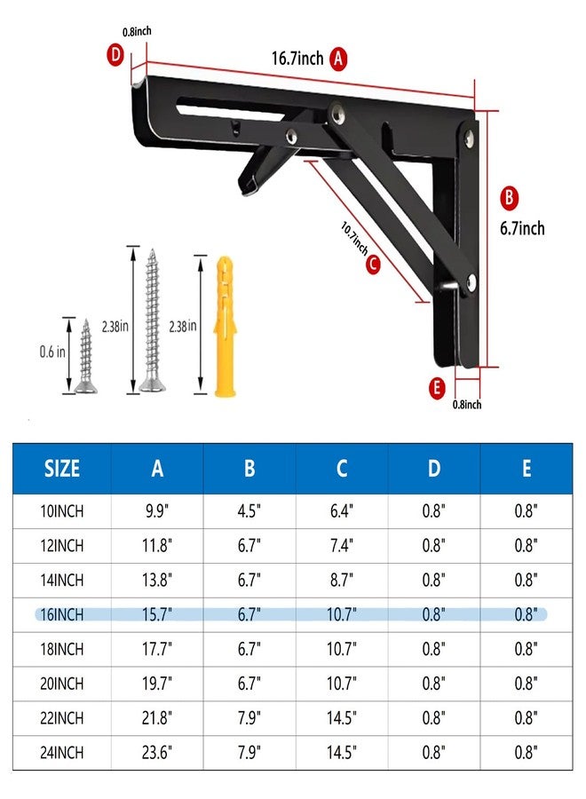 AUTOHJ Folding Shelf Bracket 16 inch 2PC Wall Mounted Collapsible Shelves Brackets Heavy Duty Foldable Workbench Bracket DIY Wall Table Hinges for RV Countertop Extension Gargage Workstation Table Supports - Image 2